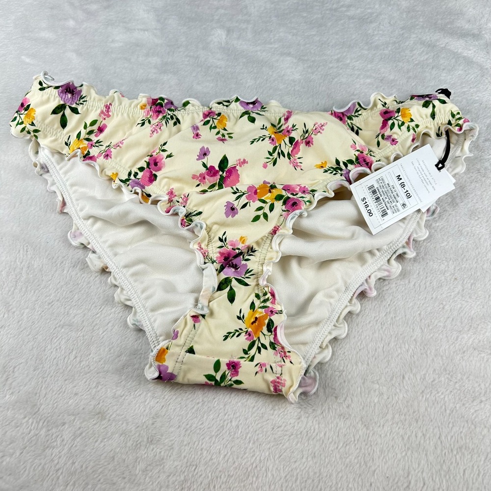 Shade & Shore Ruffle Bikini Bottom Womens M Multi Ditsy Floral Low Rise Cheeky